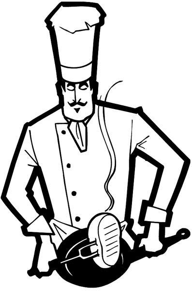 Distinguished chef cooking meat vinyl sticker. Customize on line. Restaurants Bars Hotels 079-0407